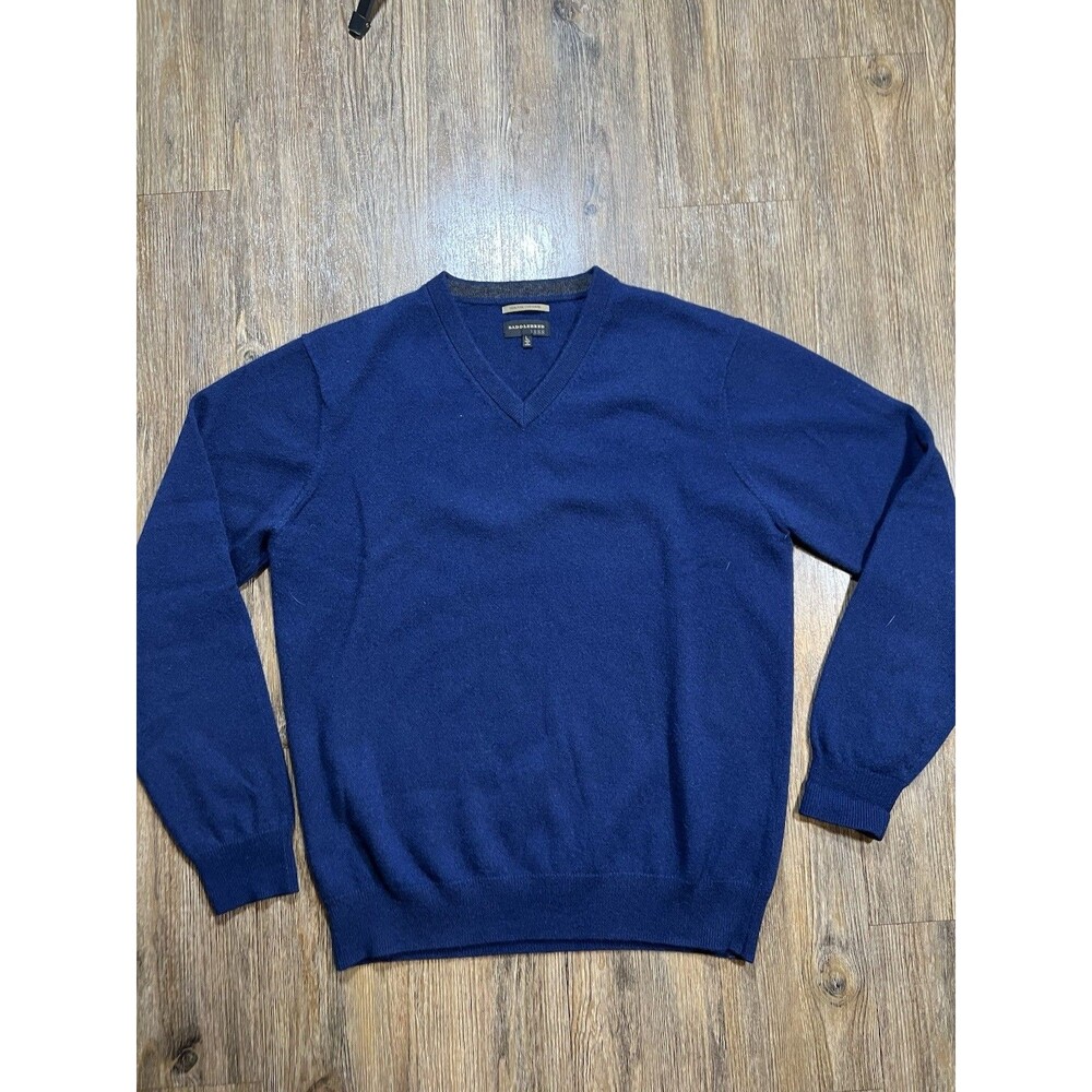 Saddlebred 1888 100% Fine Cashmere Men's L V-Neck Charcoal Blue Sweater